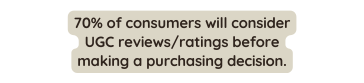 70 of consumers will consider UGC reviews ratings before making a purchasing decision